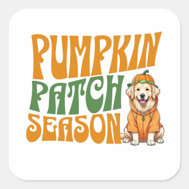 Pumpkin Patch Saison Golden Retriever Fall Quadratischer Aufkleber (Vorderseite)