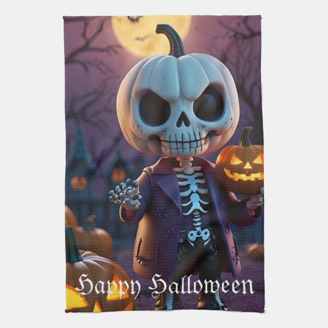 Pumpkin Patch Skeleton Companion Geschirrtuch (Vertikal)