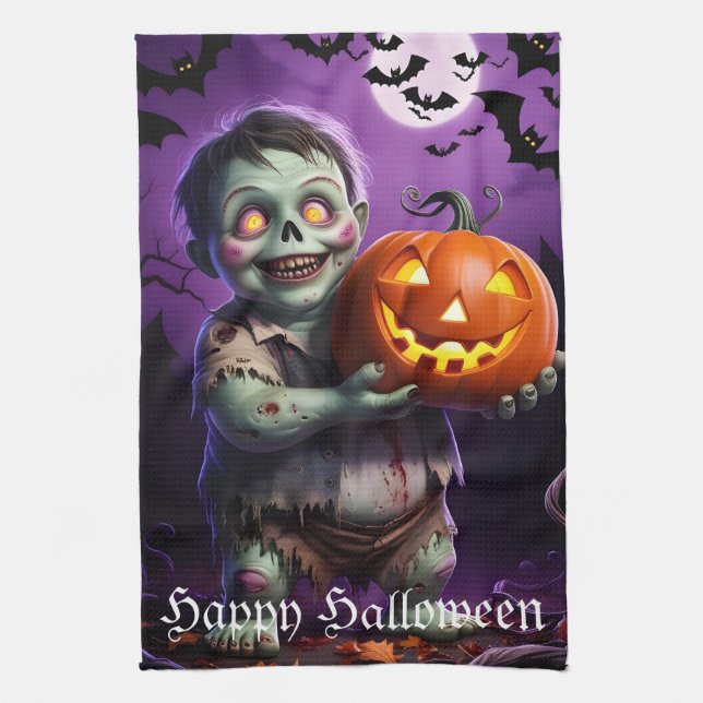 Pumpkin Patch Skeleton Companion Geschirrtuch (Vertikal)