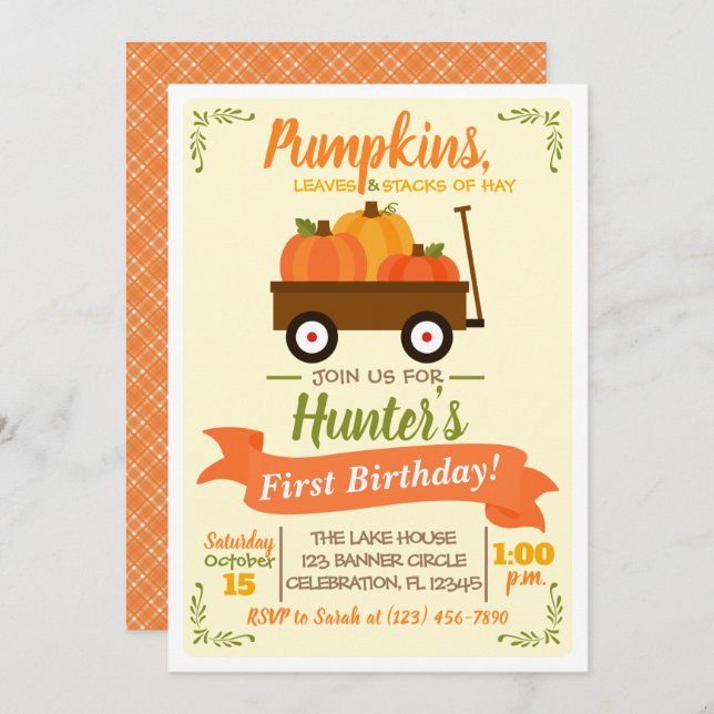 Pumpkin Patch Wagon Fall Birthday Einladung (Vorne/Hinten)