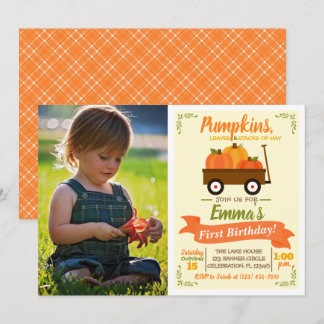 Pumpkin Patch Wagon Fall Foto Geburtstagseinladung Einladung