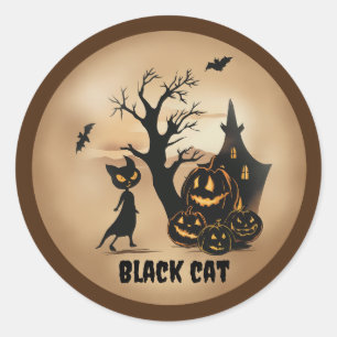 "Pumpkin Patch with a Black Cat" Runder Aufkleber