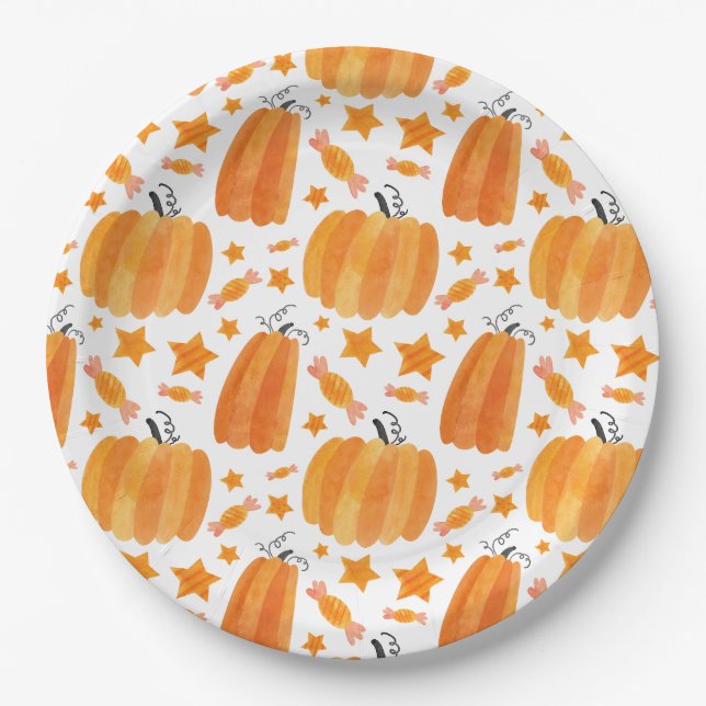 Pumpkin Pattern Holloween Party Paper Plate Pappteller (Vorderseite)