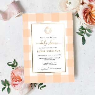 Pumpkin Peach Gingham Baby Shower Foil Einladung