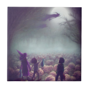 Pumpkin-Pflaster-Hexen, die in der Vergangenheit T Fliese