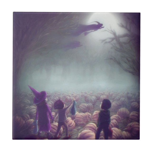 Pumpkin-Pflaster-Hexen, die in der Vergangenheit T Fliese (Vorderseite)