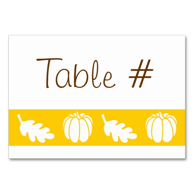 Pumpkin-Pflaster mit gelber Tischkarte Tischnummer (Vorderseite)