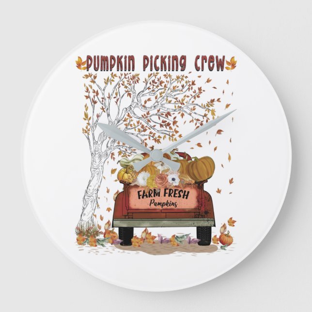 Pumpkin Picking-Crew Große Wanduhr (Vorderseite)