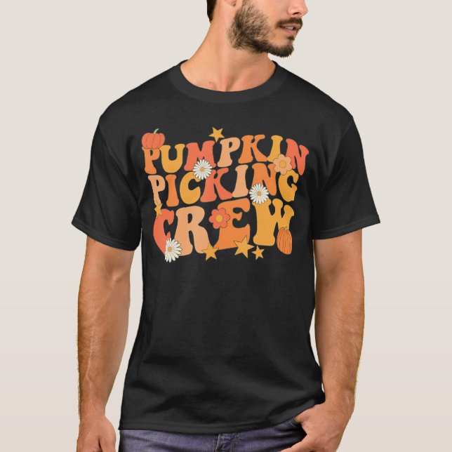 Pumpkin Picking Crew Squad Groovy Herbst Herbst un T-Shirt (Vorderseite)