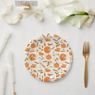 Pumpkin Pie Autumn Fall Pattern Pappteller