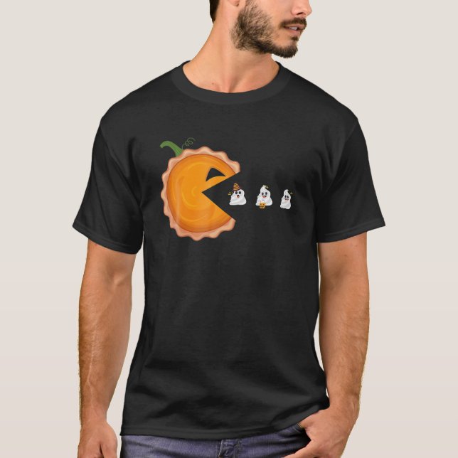Pumpkin Pie Eating Whipped Cream Halloween Ghosts T-Shirt (Vorderseite)