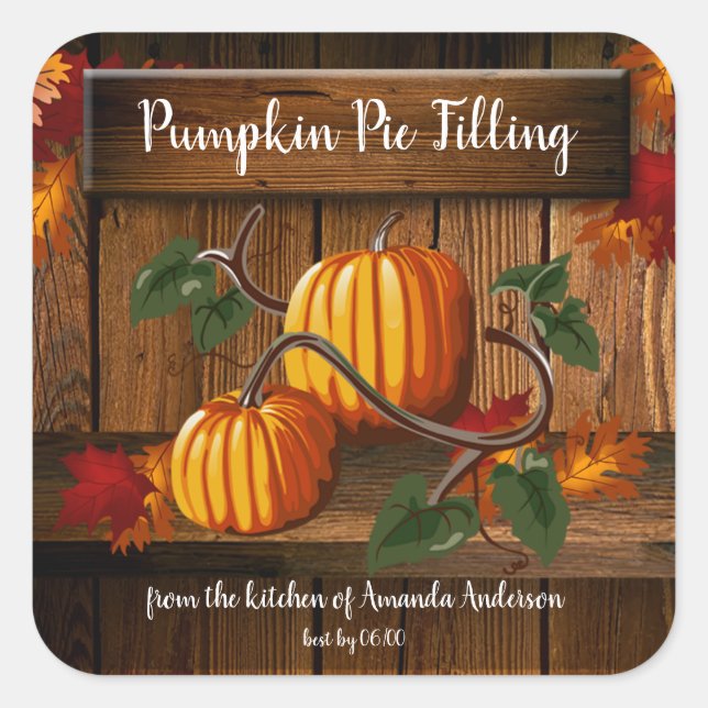 Pumpkin Pie Filling Sq Canning Label Quadratischer Aufkleber (Vorderseite)