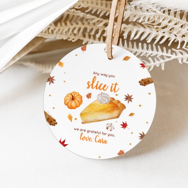 Pumpkin Pie Happy Thanksgiving Round Geschenkanhänger (Pumpkin Pie Thanksgiving Round Favor Tags)