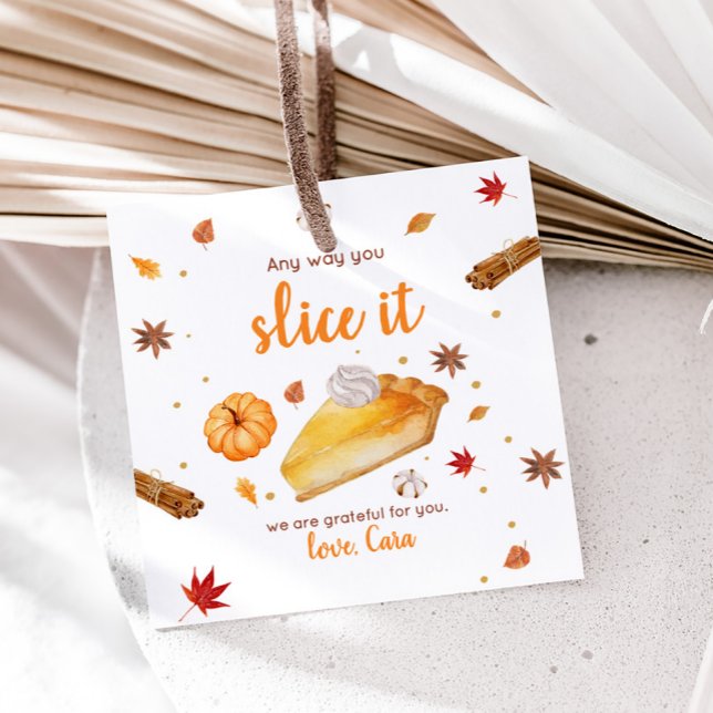 Pumpkin Pie Happy Thanksgiving Square Geschenkanhänger (Pumpkin Pie Thanksgiving Square Favor Tags)