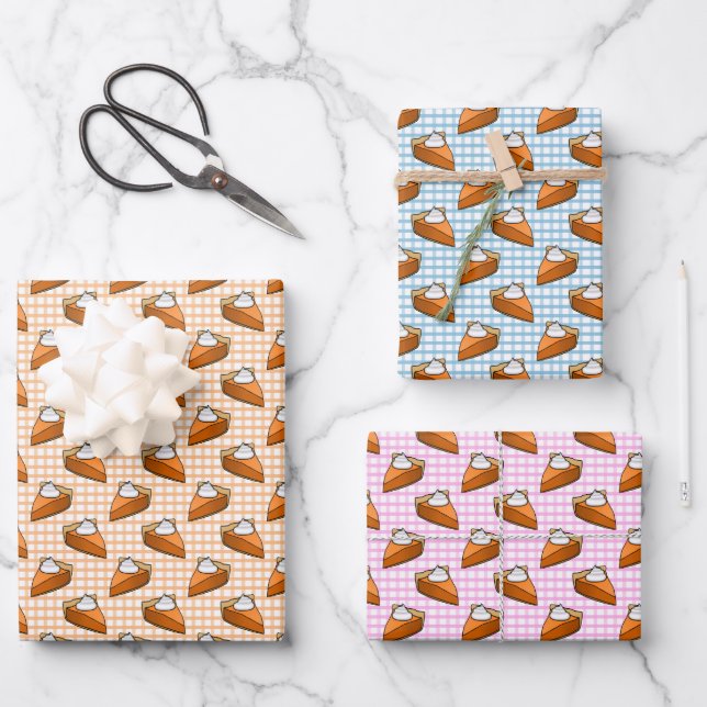 Pumpkin Pie Karierter Erntedank Muster Geschenkpapier Set (Vorderseite)
