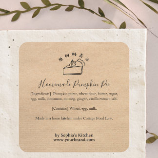 Pumpkin Pie Kraft Minimalist Bakery Ingredient Quadratischer Aufkleber