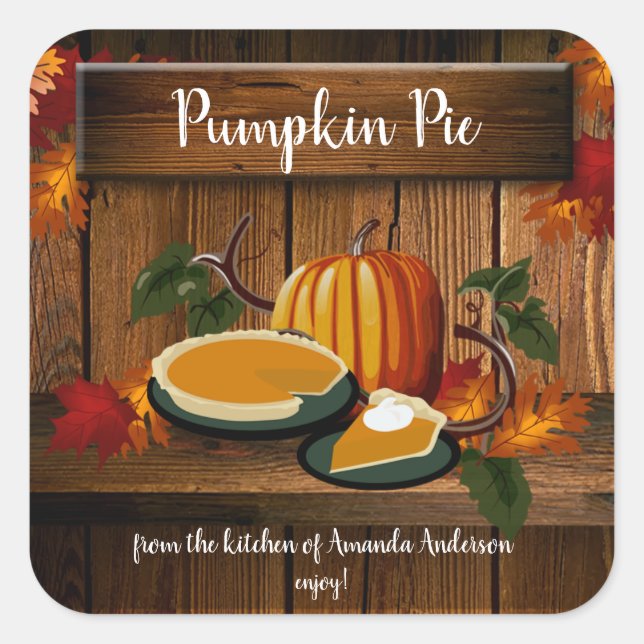 Pumpkin Pie Sq Label Quadratischer Aufkleber (Vorderseite)
