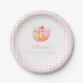 Pumpkin Pink-Bogen und Gingham-Babydusche Pappteller