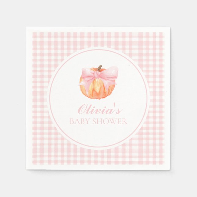 Pumpkin Pink-Bogen und Gingham-Babydusche Serviette (Vorderseite)