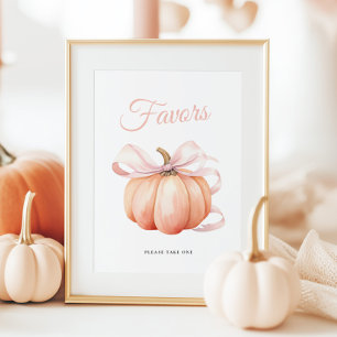 Pumpkin Pink Bow Baby Dusche Favorit Tafelzeichen Poster