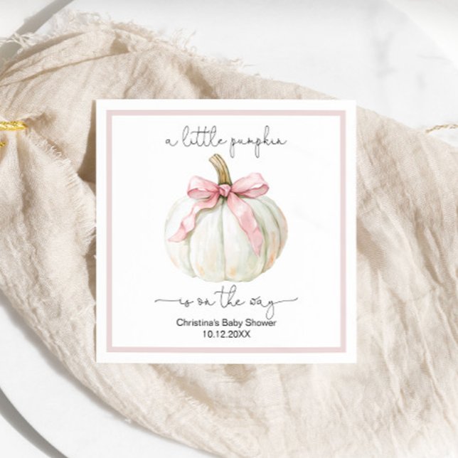Pumpkin & Pink Bow Babydusche Napkin Serviette (Von Creator hochgeladen)