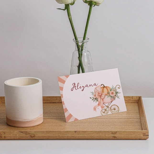 Pumpkin Pink Bow Babydusche Tafelnamenkarte (Von Creator hochgeladen)