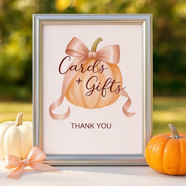 Pumpkin Pink Bow Cards & Gifts Table Sign Poster (Von Creator hochgeladen)