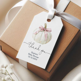 Pumpkin & Pink Bow Kinderdusche Danke Tag Geschenkanhänger