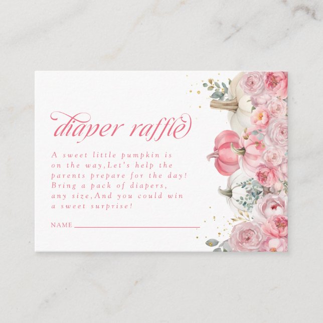 Pumpkin Pink Floral Baby Dusche Windel Raffle Begleitkarte (Vorderseite)