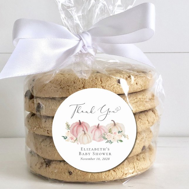 Pumpkin Pink Floral Baby Girl Dusche Vielen Dank Runder Aufkleber (Von Creator hochgeladen)