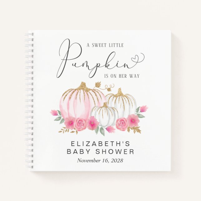 Pumpkin Pink Floral Baby Girl Gästebuch Notizbuch (Vorderseite)