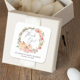 Pumpkin Pink Floral Girl Babydusche Danke Quadratischer Aufkleber