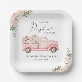 Pumpkin Pink Floral Truck Baby Girl Dusche Pappteller