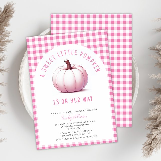 Pumpkin Pink Gingham Kariert Baby Girl Baby Dusche Einladung (Von Creator hochgeladen)