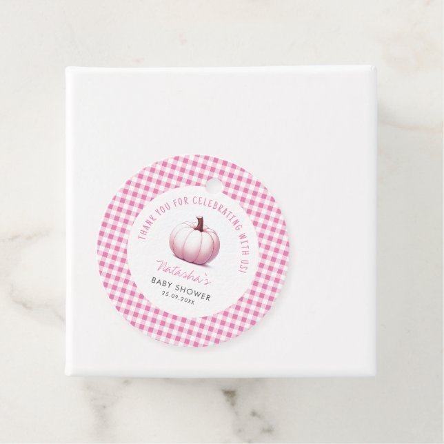 Pumpkin Pink Gingham Kariert Baby Girl Baby Dusche Geschenkanhänger (Beispiel)