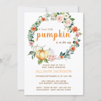 Pumpkin Pink Girl Baby Dusche Wasserfarbe Einladung