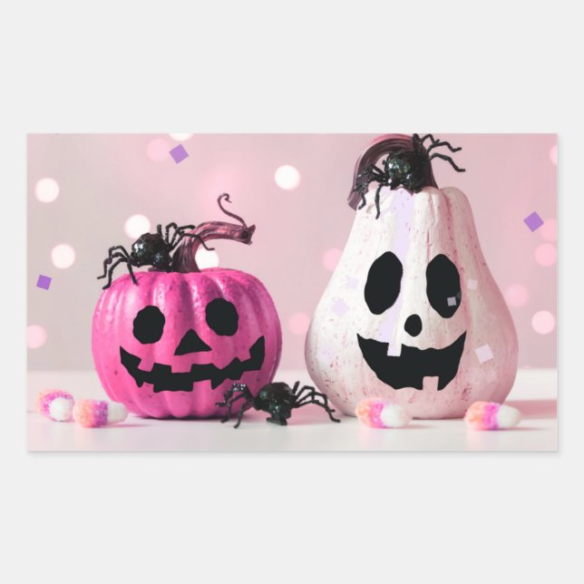 Pumpkin Pink Glitzer Halloween Rechteckiger Aufkleber (Vorderseite)
