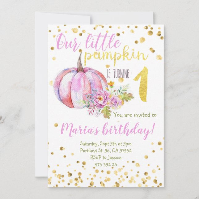 Pumpkin Pink Gold Confetti Girl Birthday Einladung (Vorderseite)