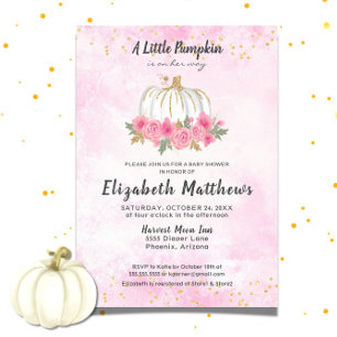 Pumpkin Pink Gold Fall Girl Babydusche Einladung