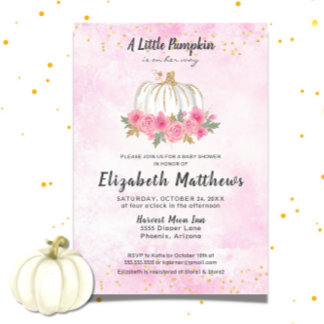 Pumpkin Pink Gold Fall Girl Babydusche Einladung