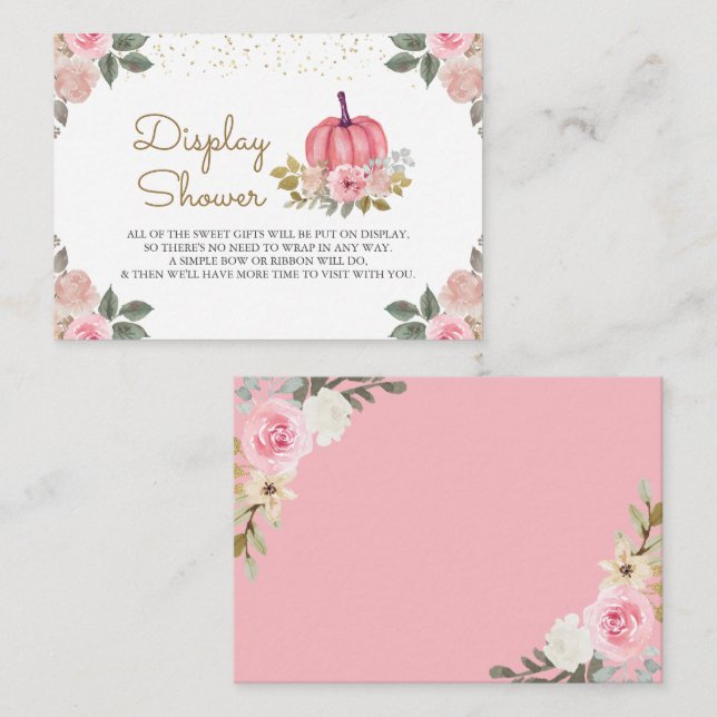 Pumpkin Pink Gold Floral Display Dusche Begleitkarte (Vorne/Hinten)