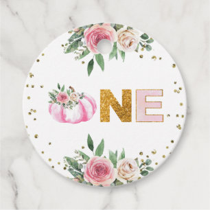 Pumpkin Pink Gold Floral Fall Girl Geschenkanhänger