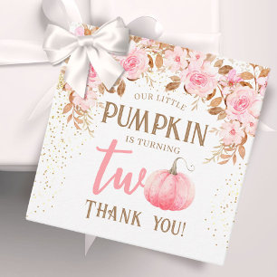 Pumpkin Pink & Gold Girl Floral Herbst 2. Geburtst Geschenkanhänger