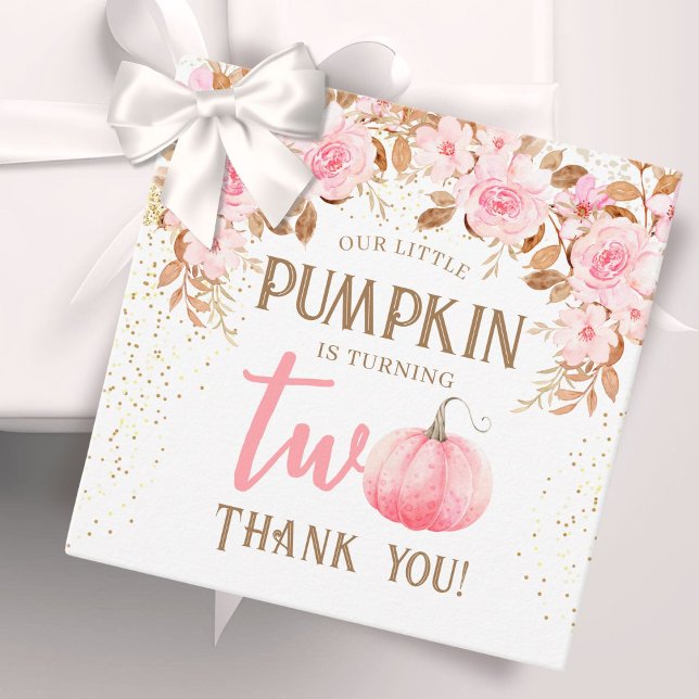 Pumpkin Pink & Gold Girl Floral Herbst 2. Geburtst Geschenkanhänger (Von Creator hochgeladen)