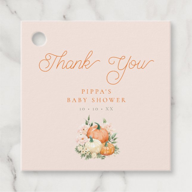 Pumpkin Pink & Orange Baby Dusche Vielen Dank Geschenkanhänger (Vorderseite)