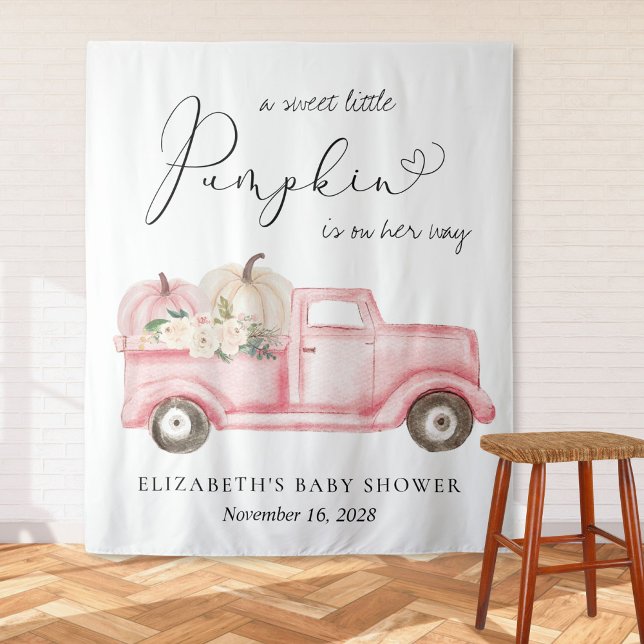 Pumpkin Pink Truck Baby Dusche Foto Hintergrund Wandteppich (Von Creator hochgeladen)