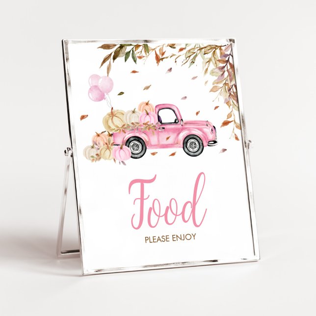 Pumpkin Pink Truck Food Baby Dusche Poster (Little Pumpkin Pink Truck Baby Shower Food Sign)