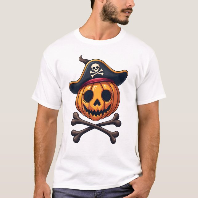 Pumpkin Pirate � Halloween Skull Shirt (Vorderseite)