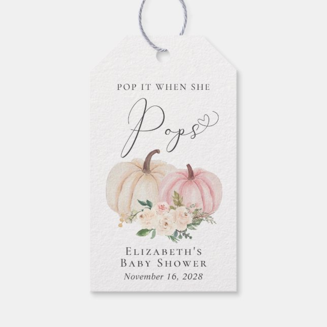 Pumpkin Pop Es, wenn sie Pop Baby Girl Dusche Geschenkanhänger (Rückseite)