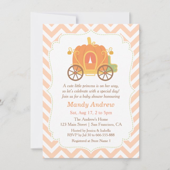 Pumpkin Princess Carriage Baby Shower Einladungen (Vorderseite)